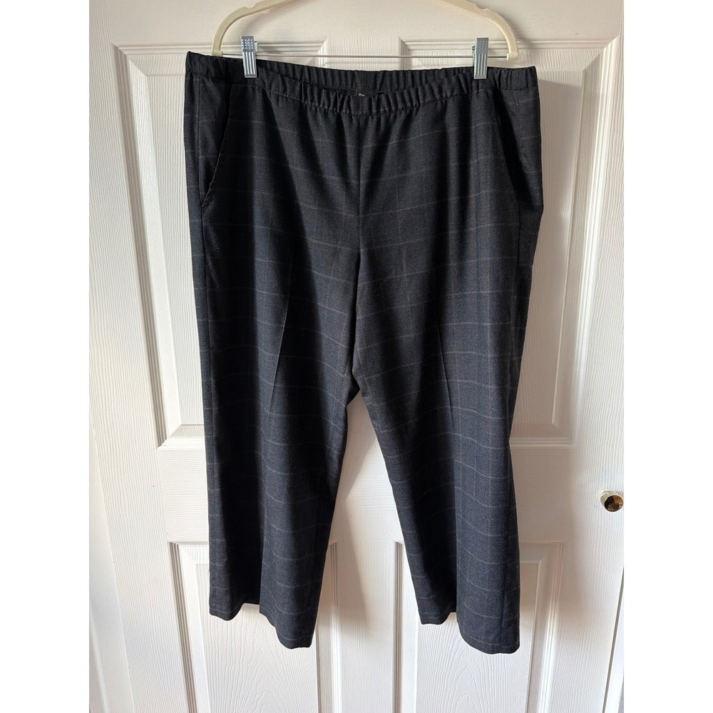 Eileen Fisher The Fisher Project Pull On Pants Size M Gray Wool Plaid Cropped